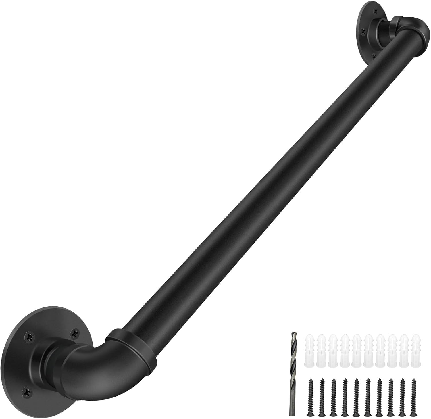 LQSYBHD Pipe Stair Handrail, Staircase Handrail 440LBS Load Capacity Carbon Steel Pipe Handrail, Industrial Handrail with Wall Mount Support, Round Corner Wall Handrailings for Indo(Size:3.28ft/100cm)