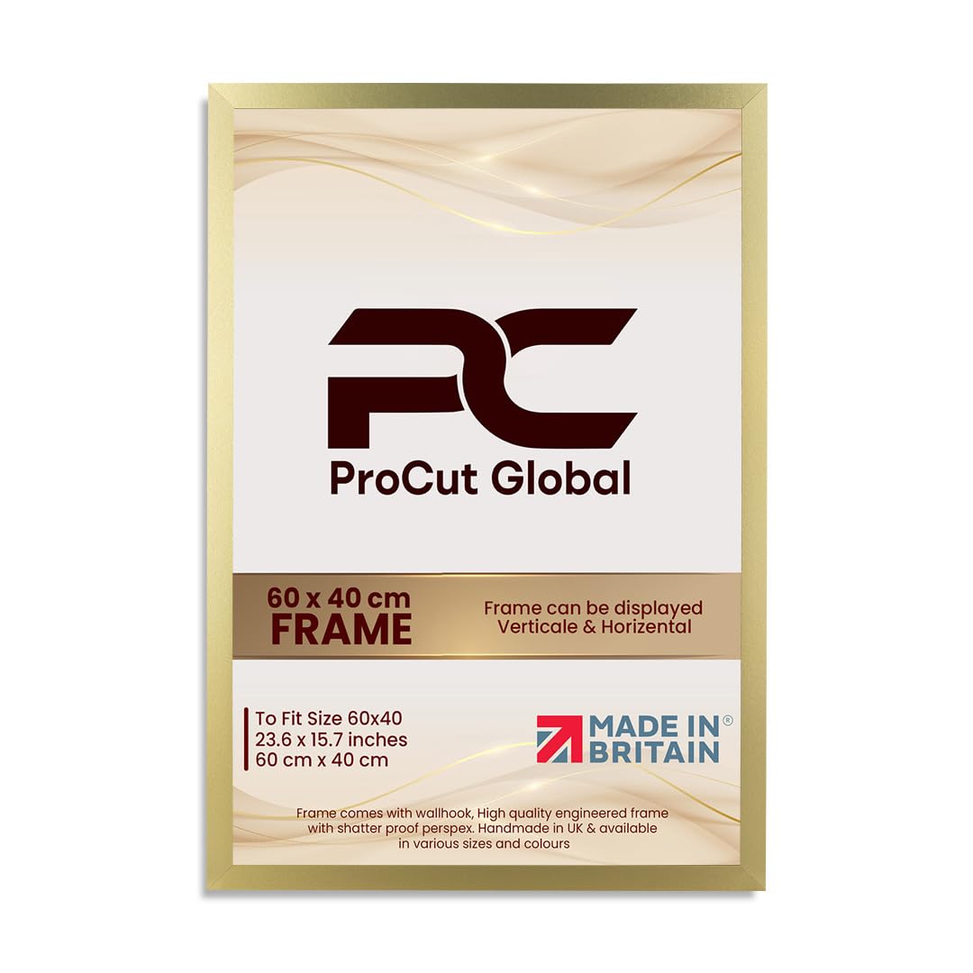 Procut Global 60X40CM Gold Picture Frames – Sleek Wooden Photo Frame with Shatterproof Perspex for Wall or Tabletop – Perfect for Posters, Certificates, Prints–Multiple Sizes & Colors Available