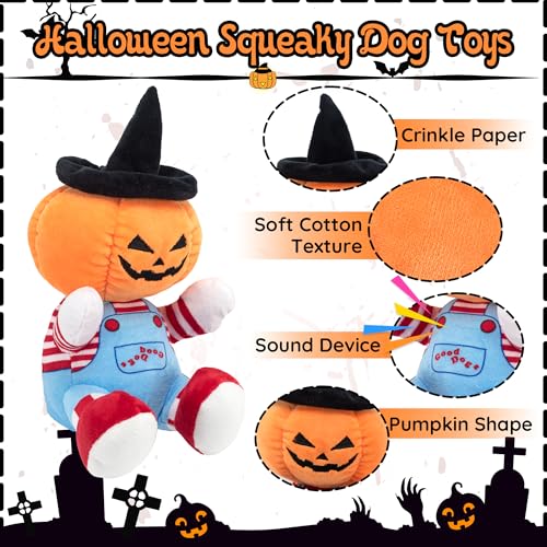 Juguete mordible de peluche calabaza para perro Halloween miniatura 3