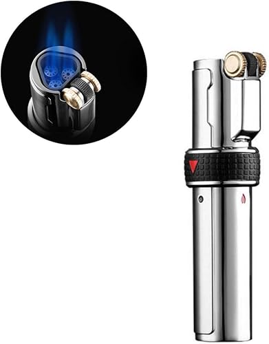 Miniatura 1 de Encendedor de cigarrillos con antorcha triple de chorro, rueda de pedernal, gas butano, recargable, 3 chorros, llama de fuego, para barbacoa,