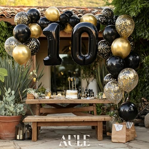 Image of AULE 40 Inch Big Black 0 Balloon Number Large Foil Helium Number Balloons 0-9 Jumbo Giant Happy 0th Birthday Party Decorations for Boy or Girl Huge Mylar Anniversary Party Supplies