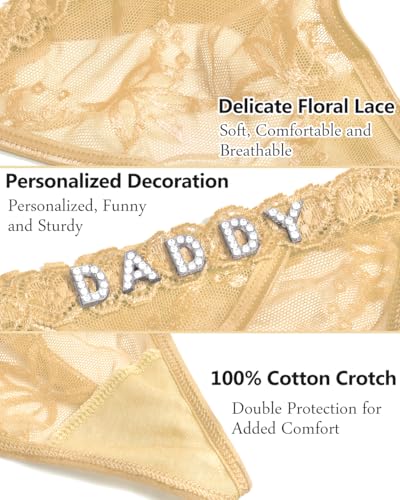 Image of Sexy Underwear for Women Lace Panties Sexy Thong with Funny Rhinestone Letters for Couple Gifts