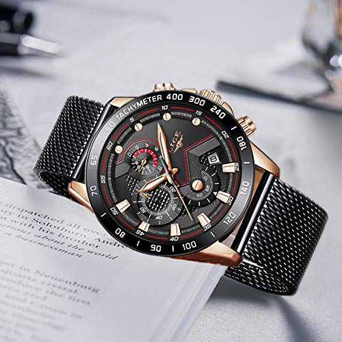 LIGE Herren Uhren Freizeit Wasserdicht Sport Chronograph Quarz Armbanduhren Männer Mode Schwarz Edelstahl Business Uhren Kalender … – Bild 3