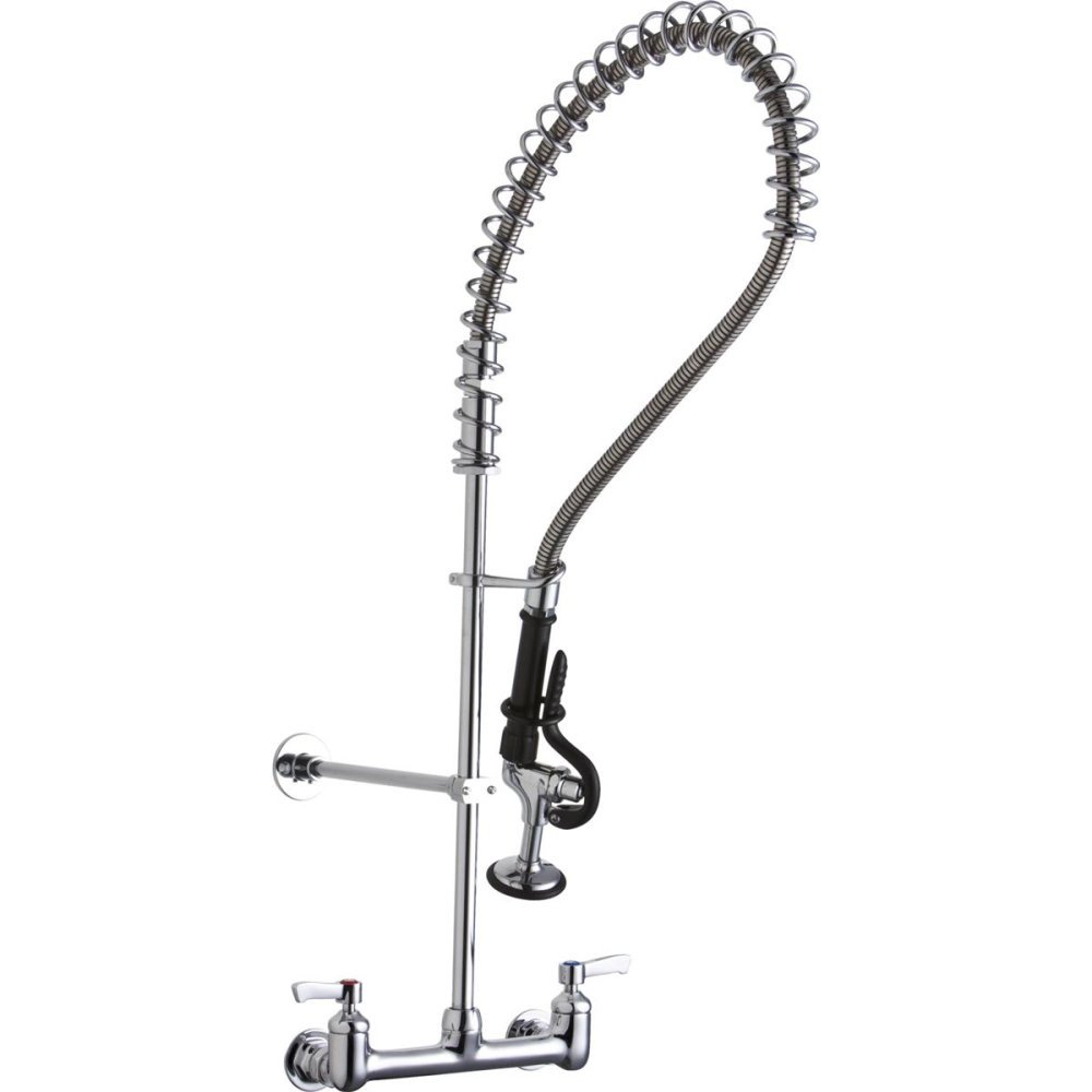 Elkay Low Flow Solid Brass Wall Mount Commercial Kitchen Faucet with Stainless Steel Sprayer