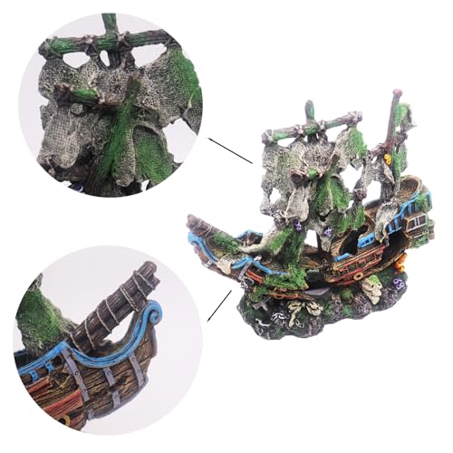 Image of Ulifery Aquarium Boat Shipwreck Sunken Pirate Ship Resin Fish Tank Decorations Aircraft Carrier for Betta Super Large XXL for 55-75 Gallon Tank