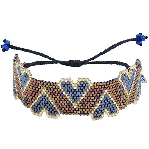 KELITCH Heart Shape Miyuki Beads Bracelets Handmade Braided Cuff Bracelets New Wax Rope Wrap Bracelets (Colorful Heart)