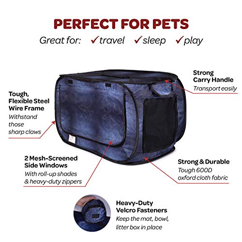 CHEERING PET, Stress Free Cat Cage, Portable Cat Condo Cage, Collapsible Travel Litter Box, Foldable Feeding Bowl,Feather Teaser and Ball, Carrying Bag, Extra Large 32" X 19" X 19" (DENIIM) - Thumbnail 6