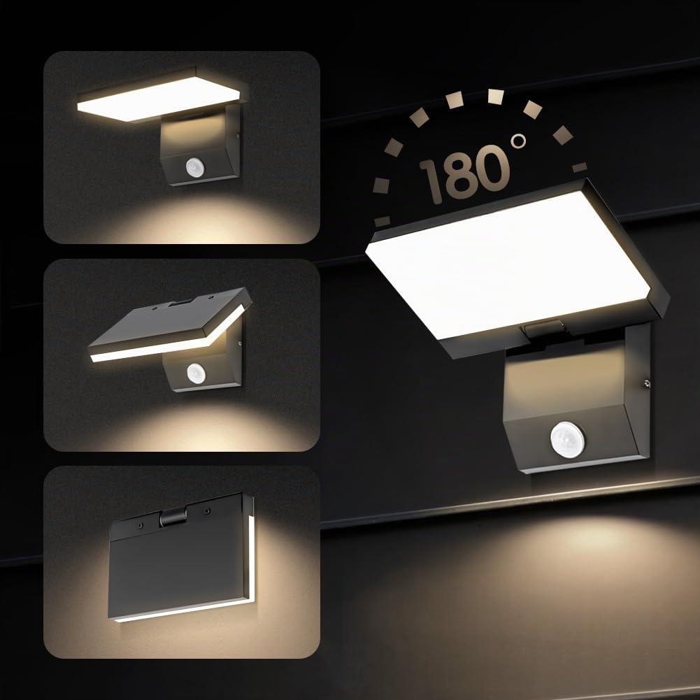 Aplique de pared LED exterior, 36 W moderno lámpara de pared ajustable interior blanco cálido 3000 K, lámparas de pared IP65 impermeables, luces de pared de aluminio para pasillo, entrada y