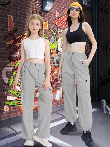 Image of Cromoncent Cargo Pants Girls & Women Parachute Pants Y2K Baggy Rave Clothes Waterproof with Pockets, 6 Years - 3XL