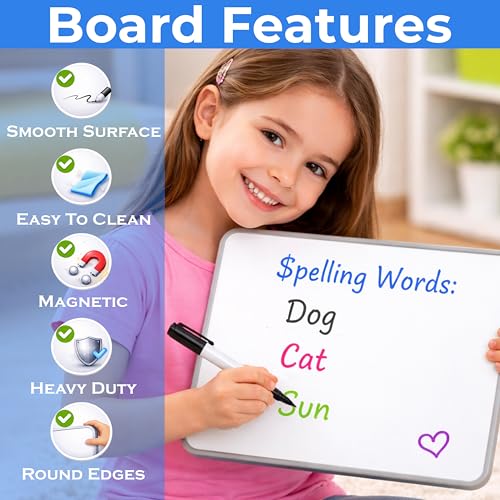 Image of Eduway MagPad Magnetic A3 Small Double Sided White Board & Chalk Board with 1 Magnetic Marker | Reusable Mini Dry Lap Board for Kids, Students | Portable Lightweight Writing Board (42x 29.7 cm).