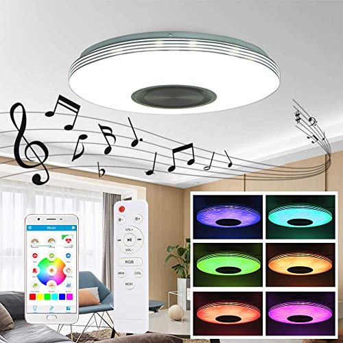 Preisvergleich Produktbild FNLEEW 24W Bluetooth Musik LED Deckenleuchte Farbwechsel Ø38CM Moderne Sternenhimmel Deckenlampe mit Fernbedienung und Lautsprecher Deckenbeleuchtung Dimmbar für Kinderzimmer