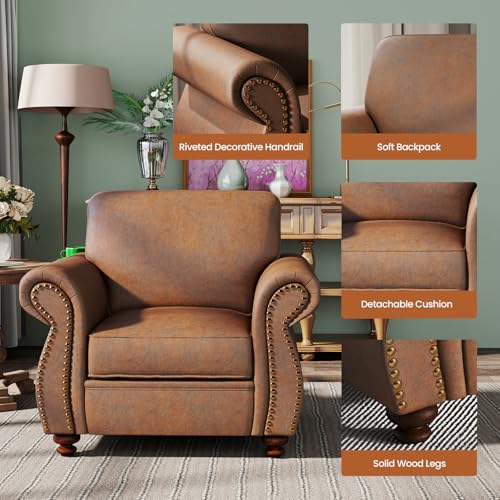 Image of Couchus Mid-Century Accent Chair with Nailhead Trim, Faux Leather Upholstered Armchair for Living Room, 42 inch Upholstered Sofa Chair for Bedroom (Caramel Rust, Single)