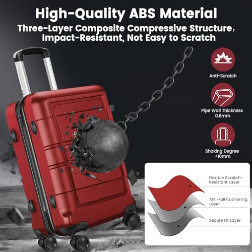 Carry On Luggage 22x14x9 Airline Approved, Suitcase with Spinner Wheels (20 Inch, Red)4
