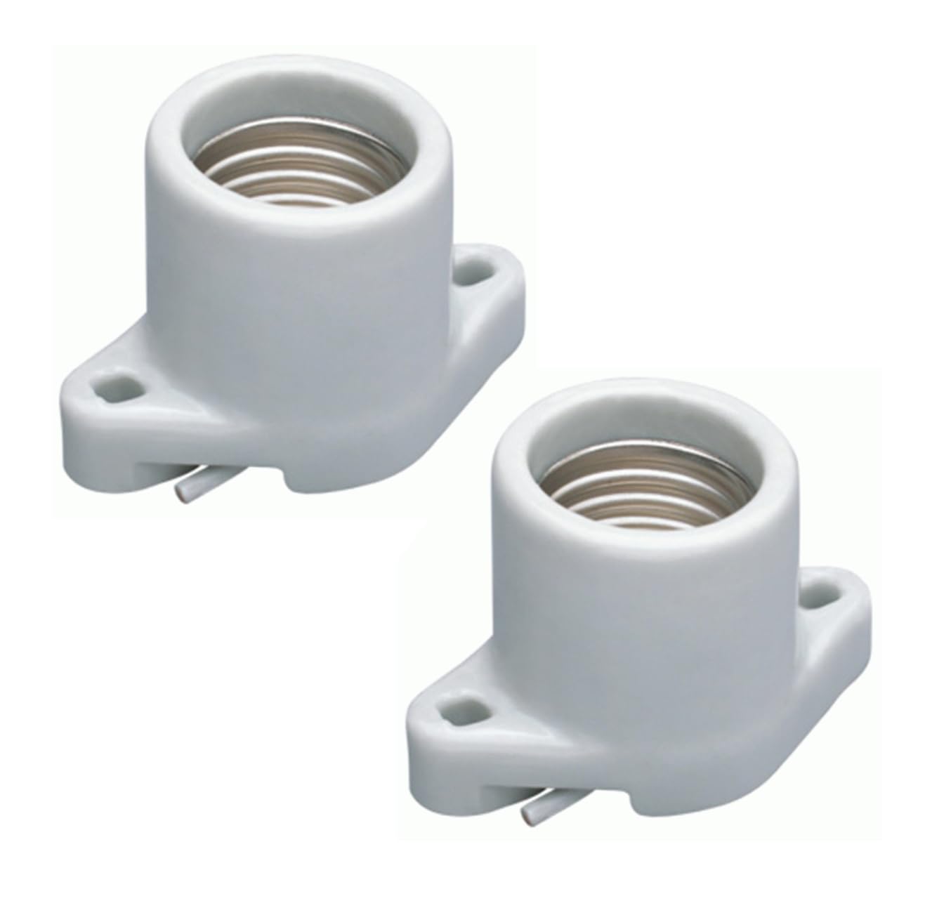 E26 Medium Base Porcelain Lamp Holder Socket with Two Hole Flanged Mounting Keyless Porcelain Threaded Socket (1)