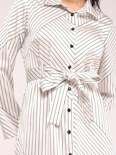 Image of FableStreet Women Formal Dress | Notch Collar Wrap Midi Dress with Self-Tie Belt & Button-Front | Smooth Viscose Rayon Fabric for Workwear & Day-to-Night Elegance