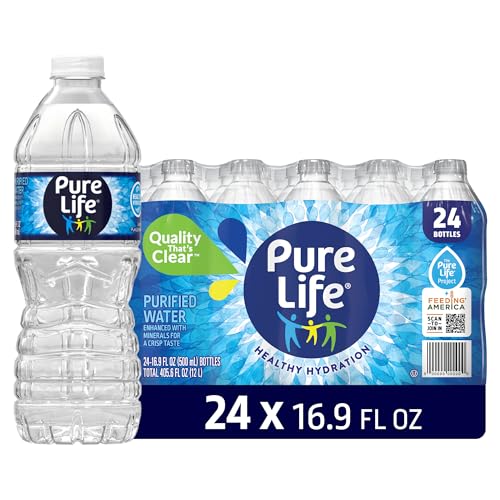 Pure Life Purified Water Bottles, 24 Pack - Still Bottled Water Enhanced with Minerals for a Crisp...