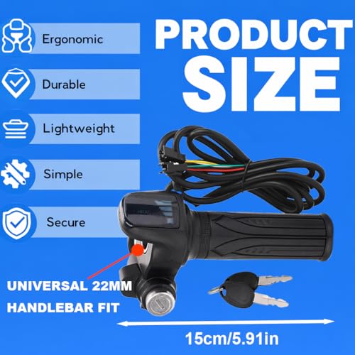 Image of Hizoncore Ebike Full Twist Throttle Fits Ridstar Q20, 48V Plug and Play Throttle 3 Pin Easy Installation, LCD Display with Key Lock, Throttle Grips for Ebike Motorcycle Scooter(Right)