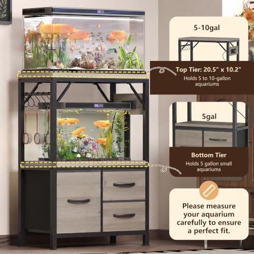 Image of Heybly 5-10Gal Fish Tank Stand with Drawer, Power Outlet,200lbs HAS002SSG-1