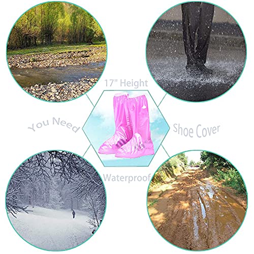 Waterproof Boot Cover Repeatable and Durable Anti-Skiing Rain Boot Cover 17" High Leg Protector Portable Travel Carry Long Zipper Opening Easy Wear Shoe Cover for Boots (Medium, High Pink) by AFULILI - Used condition - Image 5