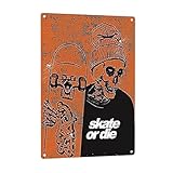 GCOCL Metal Tin Sign Poster Skate Or Die Skateboard Skating Skull Skeleton Retro...