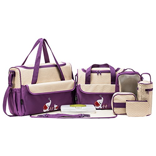 SOHO Collections Diaper Bag Set (Lavender with Elephant) 10 Pieces