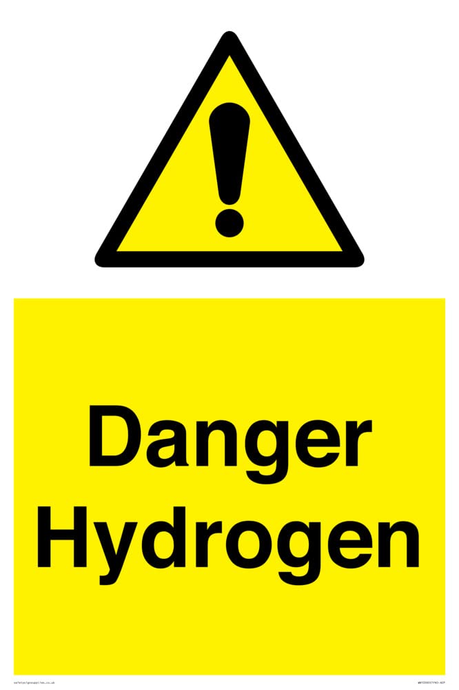 Danger Hydrogen Sign - 400x600mm - A2P, Yellow/White