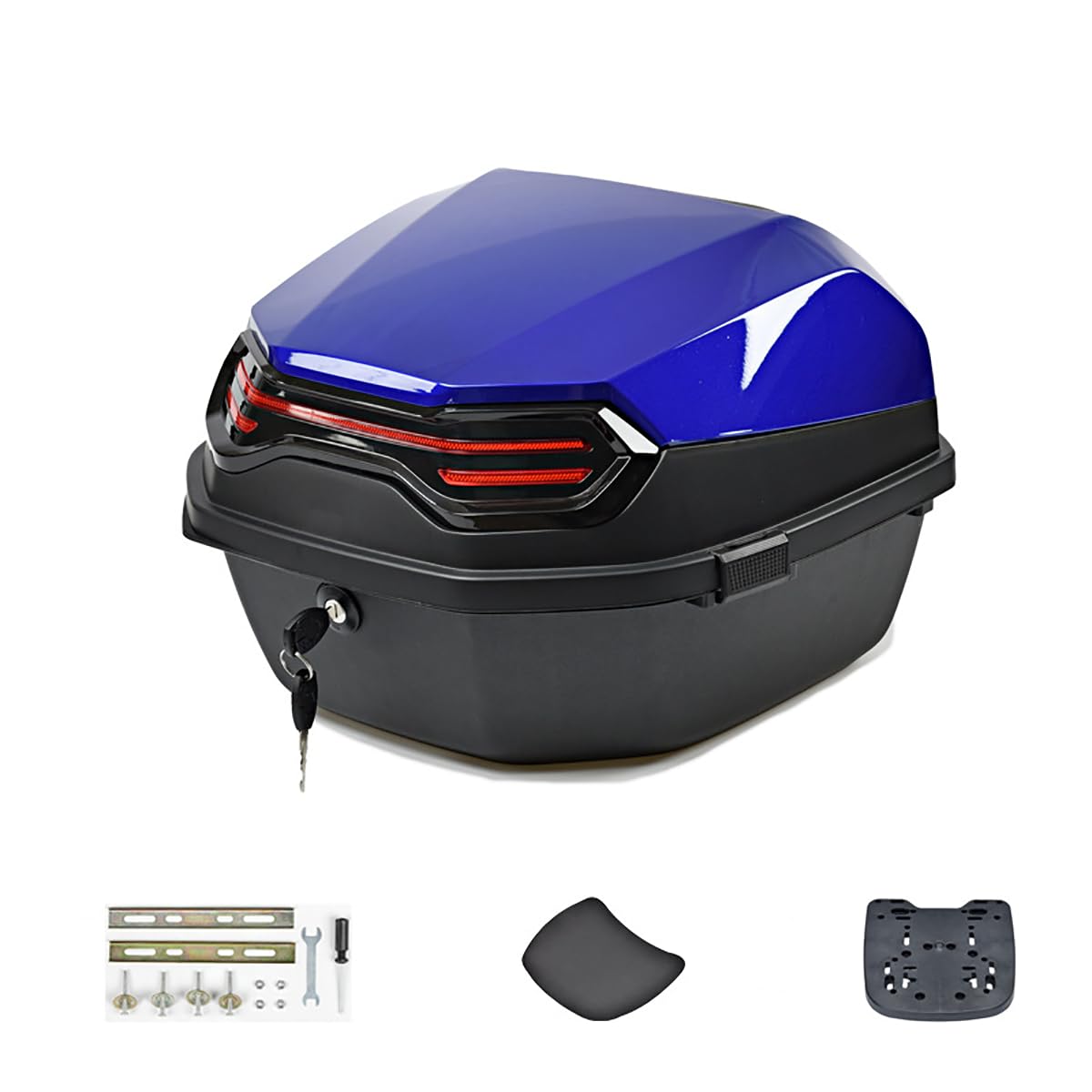 LOPERT 35L Universal Motorcycle Top Case,Motorcycle Trunk Universal helmet Luggage Storage Top Case, Moped/Scooter Tour Trunk,with Mounting Accessories for Scooter/Moped/Motorbike,Blue