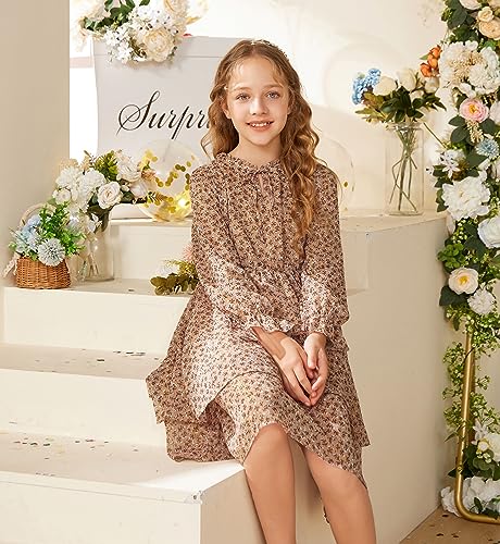 Image of GRACE KARIN Girls Fall Long Sleeve Dress Formal Party Holiday Smocked Waist Midi Dresses 5-12Years