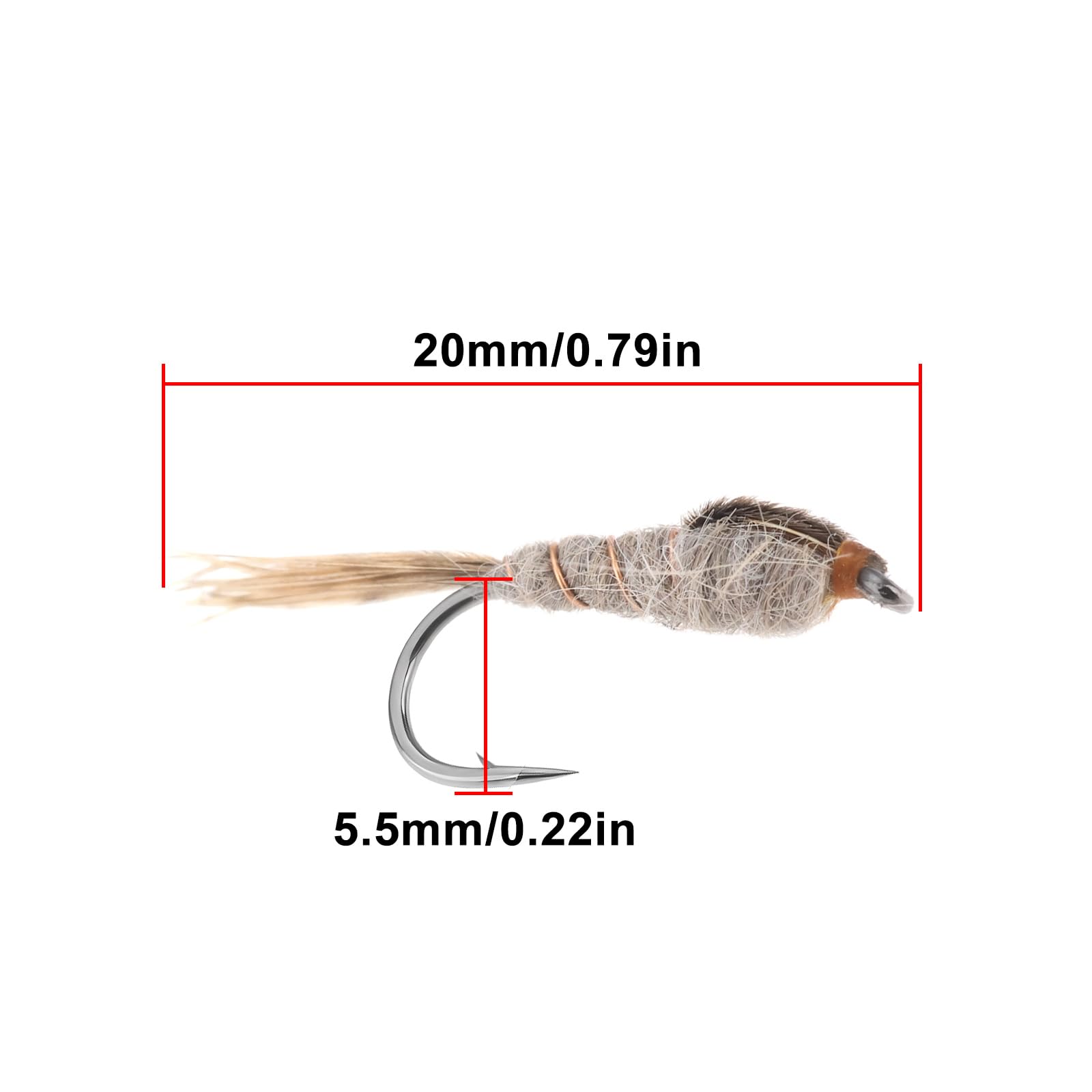 Lot de 5 Leurres de Pêche à La Truite Appâts Artificiels Nymphes Oreille de Lièvre Hameçons à Tête Dorée 10#
