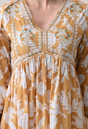 Image of MEERA FAB Alia Cut Kurta Palazzo and Dupatta Set,Pure Cotton, with Embroidery, Block Print