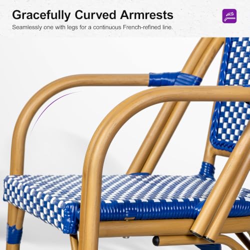 Image of PURPLE LEAF Outdoor French Bistro Armchairs Set of 2, Bamboo Finish, Blue
