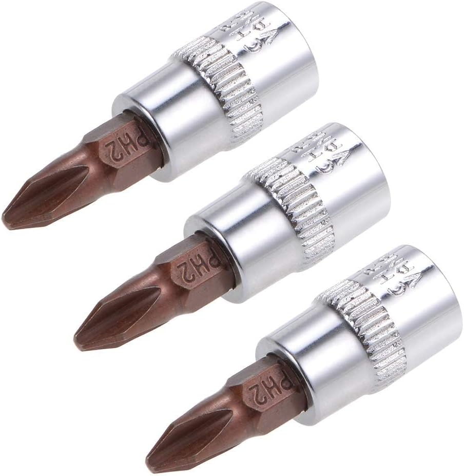TOP-VIGOR 3Pcs Phillips Bit Socket, 1/4" Drive x PH2 Key Socket, Premium S2 Steel Bits, 38mm Length Bit with Hex Shank Power Drill Adapter for Car, Trucks Repair(For Hand Use Only)
