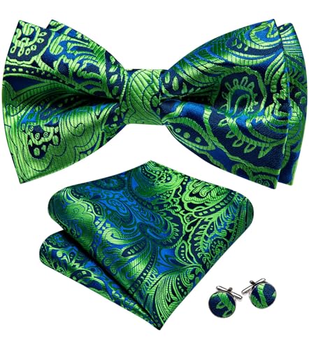 Image of YOHOWA Mens Bow Tie Set Paisley Coloful Pre-tied Bowties Adjustable with Handkerchief Cufflinks Wedding Prom Party