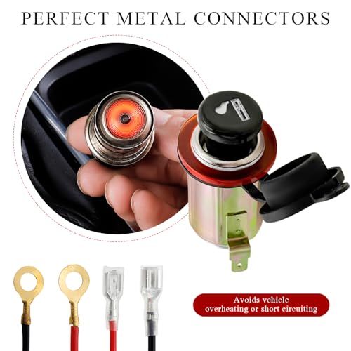 Image of Yourkar Car Cigarette Lighter, DC 12V Auto Cigarette Lighter Socket Plug Element, Cigarette Lighter with Cable for Most Cars, Trucks, Trailers, RVs, Boats, Universal Car Accessories (Colorful, Large)