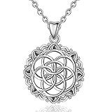 CELESTIA Blume des Lebens Halskette Damen, 925 Sterling Silber Heilige Geometrie Anhänger Samen des Lebens Yoga-Halskette 46CM Kette, Spiritueller Schmuck, Taufe Geschenke für Mädchen