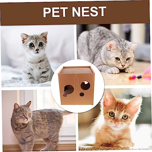 Chaton griffoir horizontal chat stable avec abri cabane en carton - 6