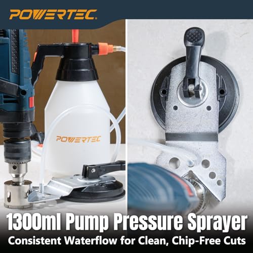 Image of POWERTEC Wet Diamond Hole Saw Kit - 7-Piece Set with Suction Mount Drill Guide, Water Tank & Hose for Wet Drilling in Tile, Porcelain, Granite, Marble, Glass & Ceramics (14908)