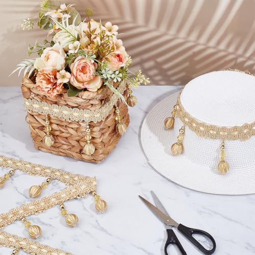 CRAFTYMELODY 12.6 Yards 3-3/4 Inch Beaded Fringe Trim Golden Beaded Hanging Polyester Tassel Fringe Trim Sewing Plastic Bead Fringes for Curtain Lampshades DIY Clothing Wedding Decoration by CRAFTYMELODY - Image 4
