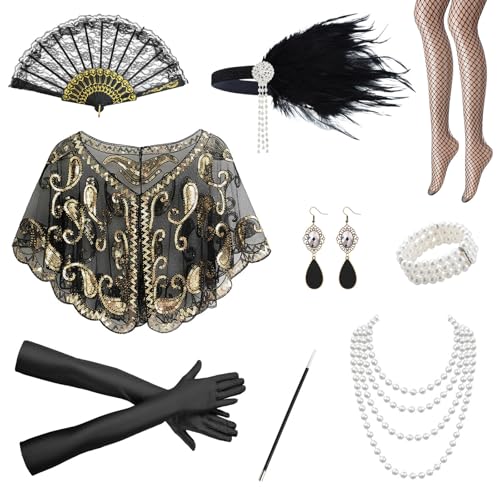 ZOCONE 9 peças acessórios anos 20 mulher disfarce grande Gatsby 1920s acessórios disfarce Charleston mulher acessórios para 1920s festa cosplay Halloween Cabaret