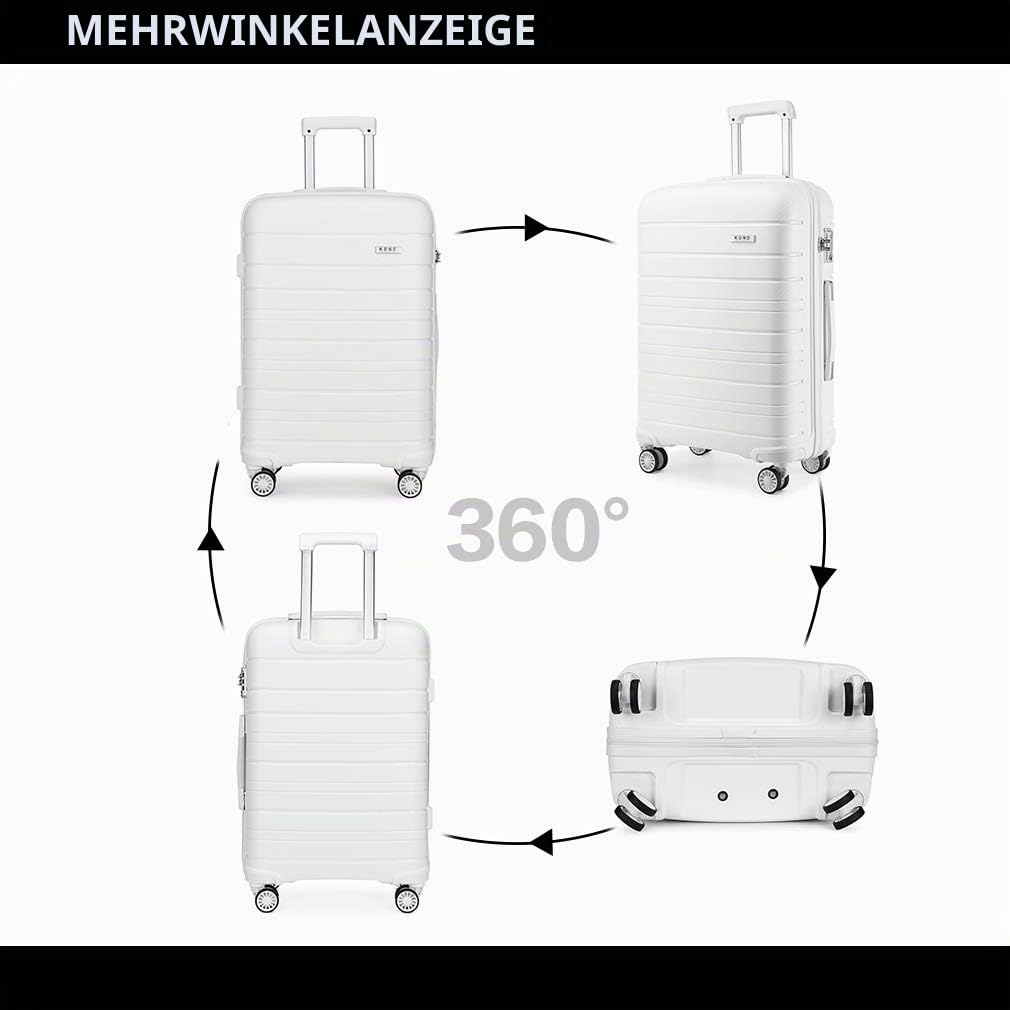 KONO Zwillingsrollen Reisekoffer TSA-Schloß 65cm Trolley Koffer Polypropylen Hartschale Rollkoffer mit YKK Reißverschluss (Weiß, L/66L)