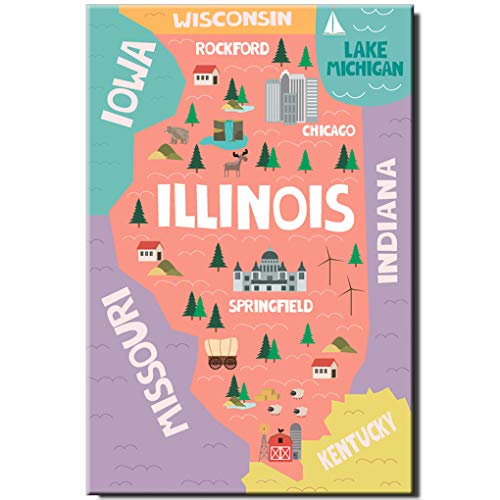 Imán decorativo rectangular mapa Illinois 2x3 pulgadas miniatura 1
