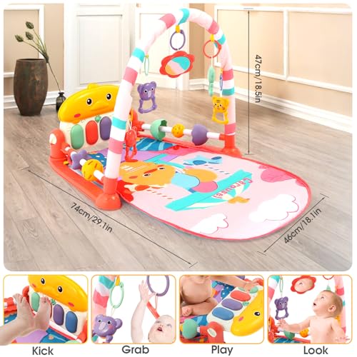 iFunLong Baby Play Mat Baby Gym,Funny Baby Play Piano Gym Mat, with 5 Infant Sensory Baby Toys, Music and Lights Boy & Girl Gifts for Newborn Baby 0 to 3 6 9 12 Months - Image 4