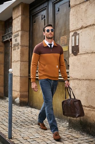 Men's Mock Neck Sweatshirts Quarter Zip Quilted Sweater Color Block Long Sleeve Casual Pullover3