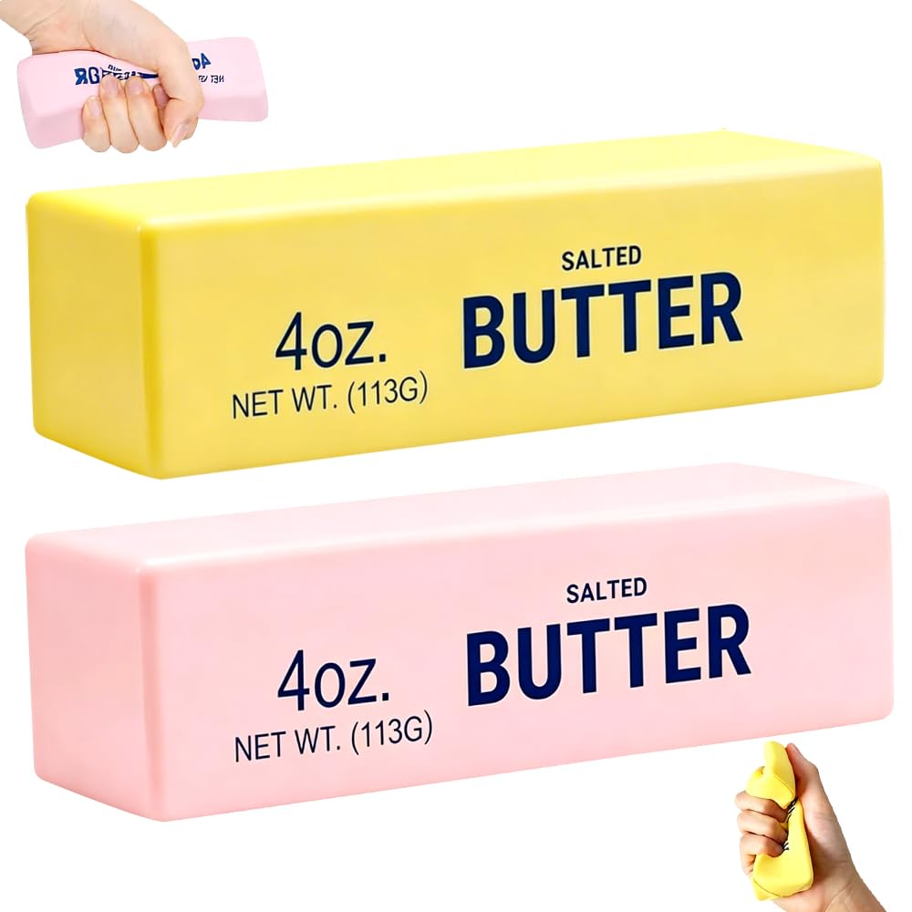 2pcs Squeeze Butter Toy, Slow Rebound Cute Butter Squeeze Stress Balls, Slow Rising Butter Squeeze Balls, Upgrade Stress Relief Fidget Toys for Anxiety Relief (Yellow/Pink)