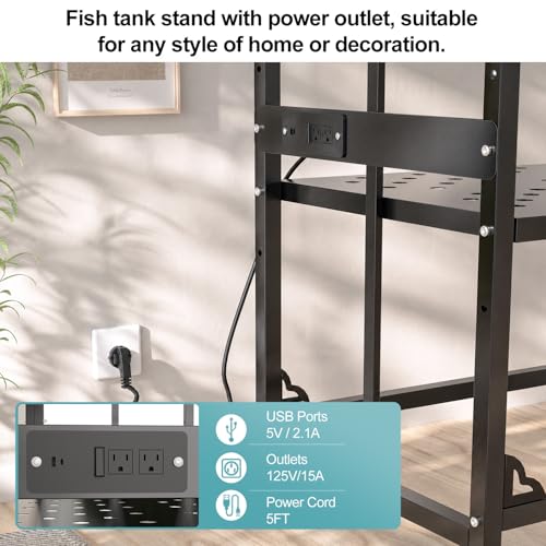 Image of TOCRETOARE Fish Tank Stand 55-75 Gallon, Metal Aquarium Stand, 48.5 inchx19.8 inchx32.4 inch Double-Layer Storage Design, Suitable for Home Office Use, 900LBS Capacity,Black (Tank not Included)
