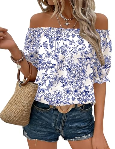 Kistore Womens Tops Short Sleeve Cotton Shirts Off the Shoulder Tops Women