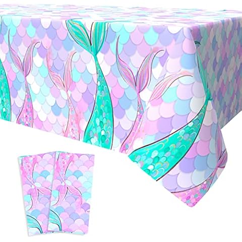 Xinvery Meerjungfrau Tischdecke, Violett Meerjungfrau Party Tischdecke Rechteckige Plastik Meerjungfrau Thema Geburtstag Party Dekoration für Kinder Mädchen Jungen 2PCS 137 x 274cm Cover