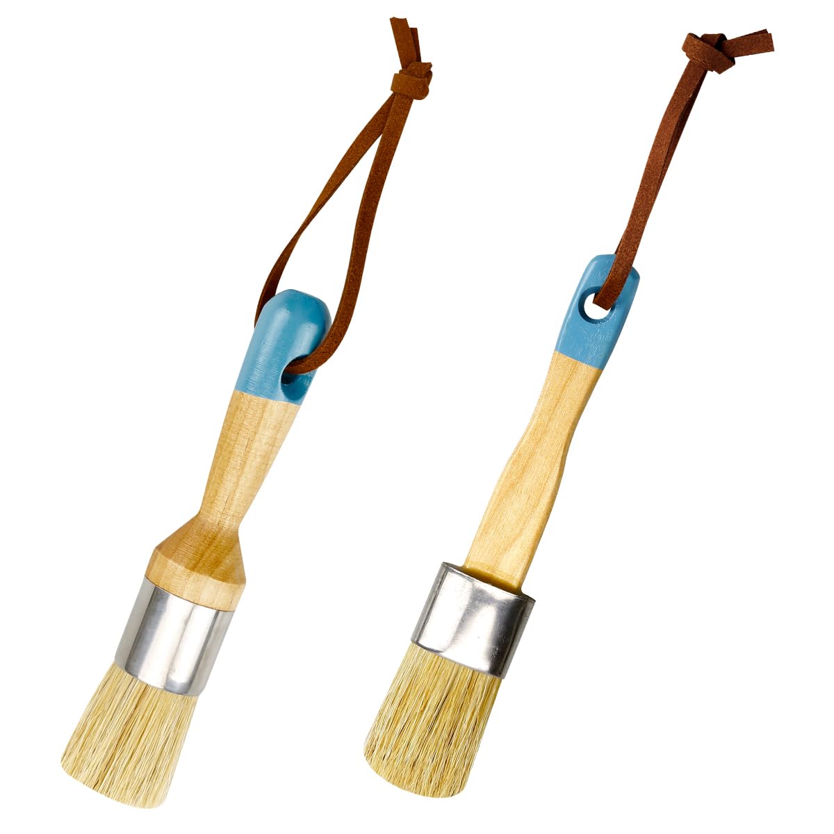 2Pcs Chalk Paint Brush, GLADFRESIT Natural Bristle Wax Brushes - Flat and Round Paint Brushes for Home Decor Furniture Wood Projects