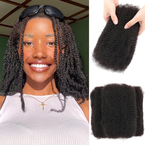 Afro Kinkys Bulk 100% Human Hair For Twist Dreadlock Extensions Afro Kinky Curly Human Braiding Hair For Repair Crochet Dreads Loc Twist Braids (#1B, 12Inch-50Gram)