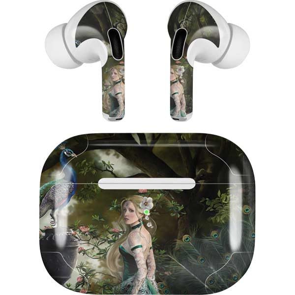 Skinit Decal Audio Skin Compatible with Apple AirPods Pro (2rd Gen, 2022) - Nene Thomas Woman with Peacocks by Nene Thomas Design